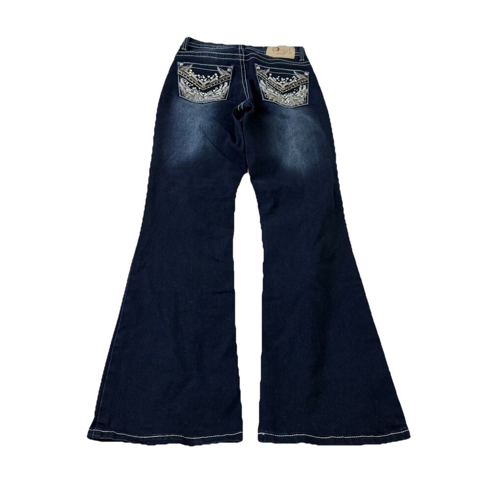 Rebel Jeans Womens 25 Bootcut Flare Dark Wash Studded Sequin Embellished Y2K